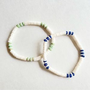 Puka Shell Bracelets from Hawaii Blue Green White OS Unisex Set of 2